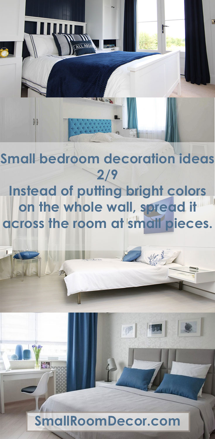 Blue accent color in small bedroom #bedroomdesign