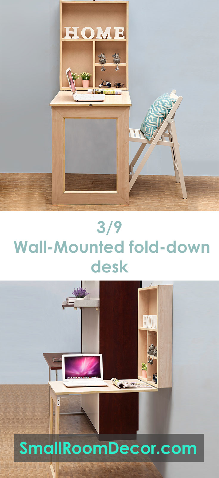 Wall Mounted fold down desk in small bedroom #bedroomfurnitureideas