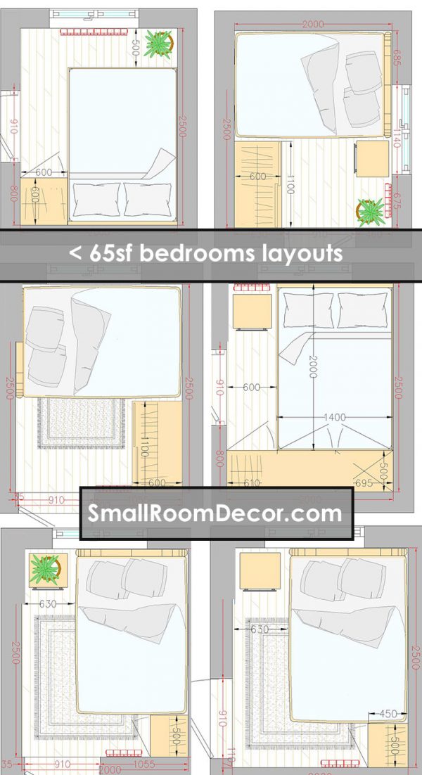 16 Standart And 2 Extreme Small Bedroom Layout Ideas From 65 To 140 Sf   8x8 8x9 8x10 65 Sq Ft And Less Bedroom Layouts 600x1102 