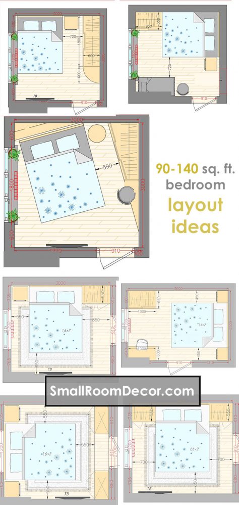 16 Standart And 2 Extreme Small Bedroom Layout Ideas from 65 To 140 Sf 16-standart-and-2-extreme-small-bedroom-layout-ideas-from-65-to-140-sf
