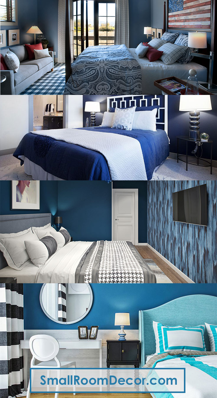 #blue #monochromatic small #bedroom