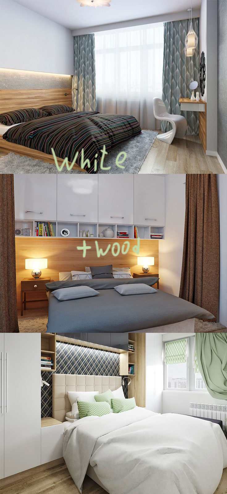 White and wood in small #scandinavian #bedrooms