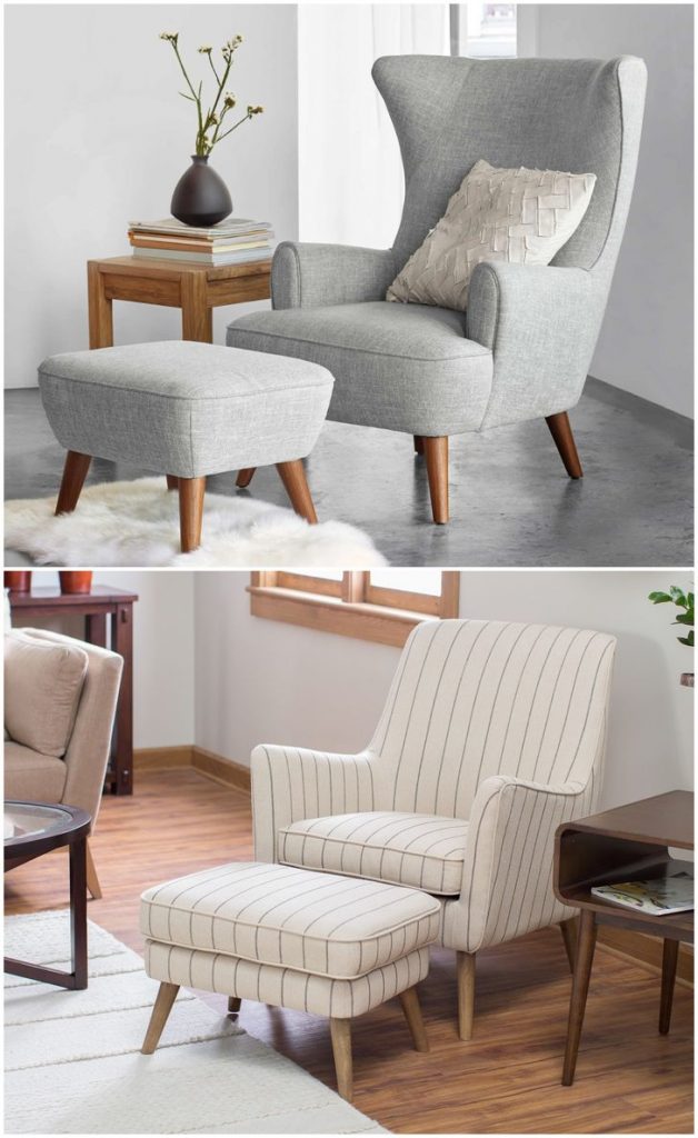 Beige traditional chair with ottoman #ottoman #accentchairs #livingroom