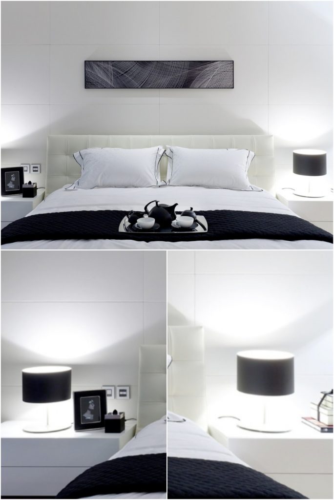 Black and white bedside lamps in the white bedroom #roomideas #whitebedroom #walllamp