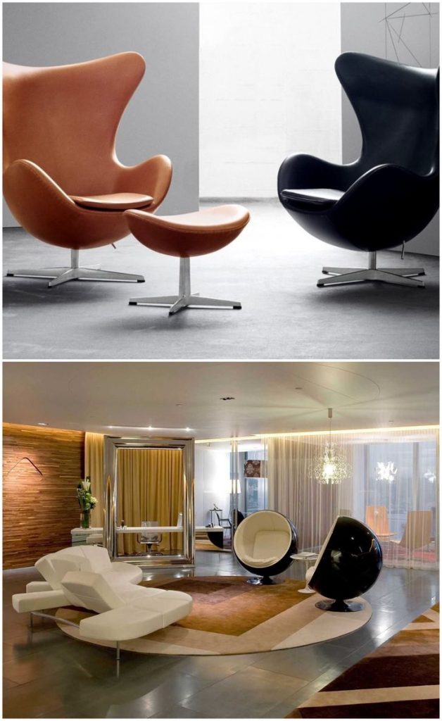 Black egg chairs in living rooms #modernchair #accentchairs #livingroomfurniture