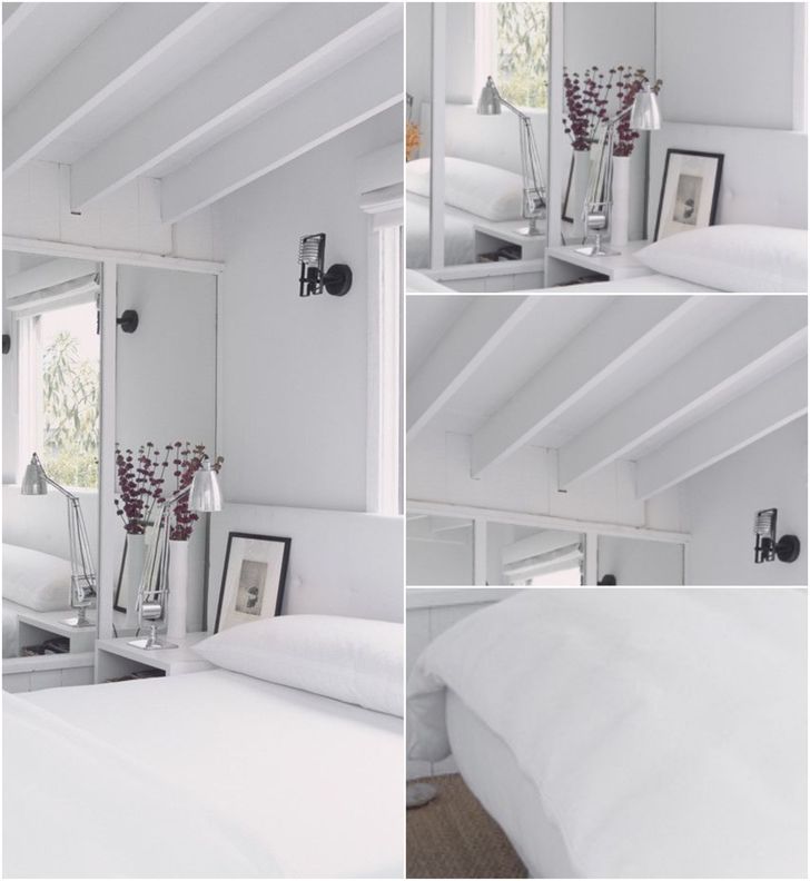 Completely white bedroom with high ceiling in minimalism style #allwhite #lampbedroom #diyroomdecor