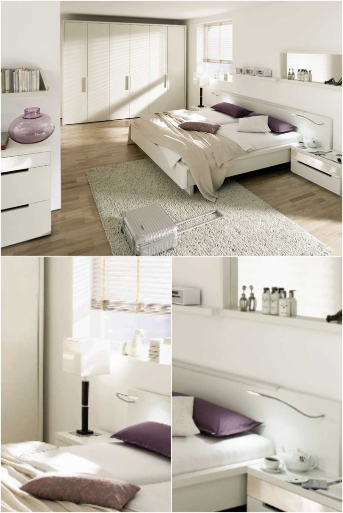 Flexible adjustable wall sconces in a white bedroom #bedside #bedroomdecorideas #homeimprovementideas