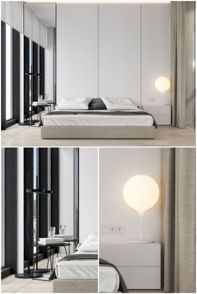 Modern minimalistic bedroom design with bedside lamp #bedroomlamps #lightingdesign #homedecor