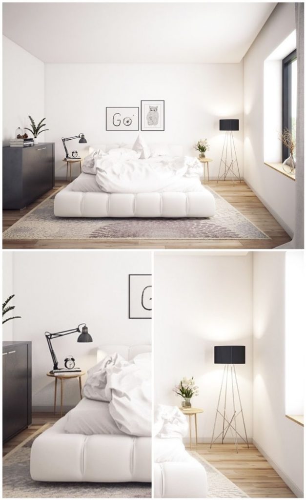 Stylish bedroom with floor lamp and bedside lamp #bedside #roominspiration #smallbedroomdecor