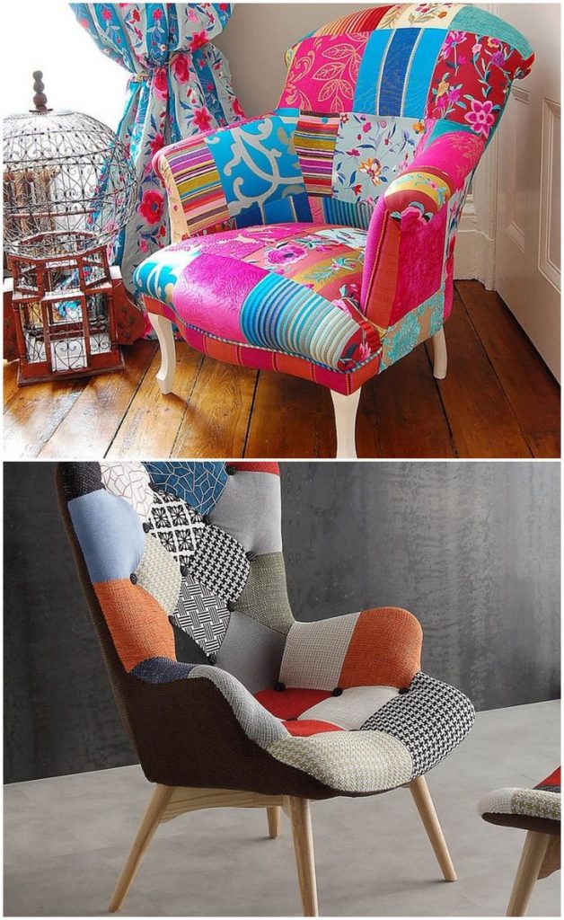 multi coloured patchwork dining chair #patchworkchair #chair #interiordecor