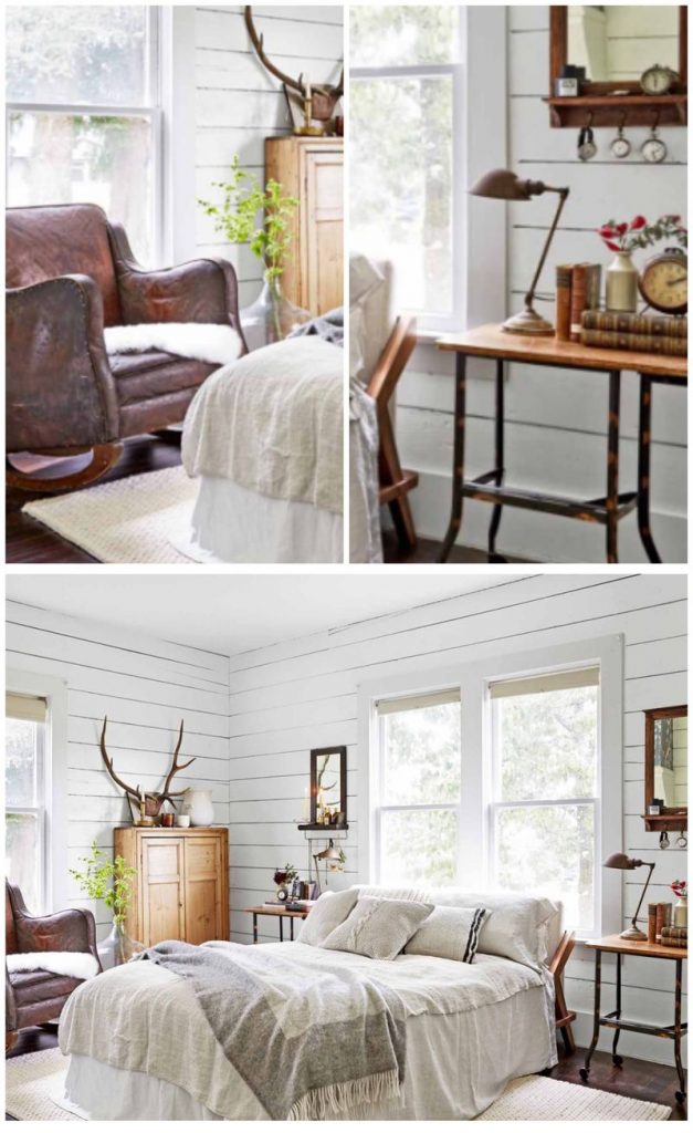 white bedroom with dark wood furniture #whitebedroom #design #lamp